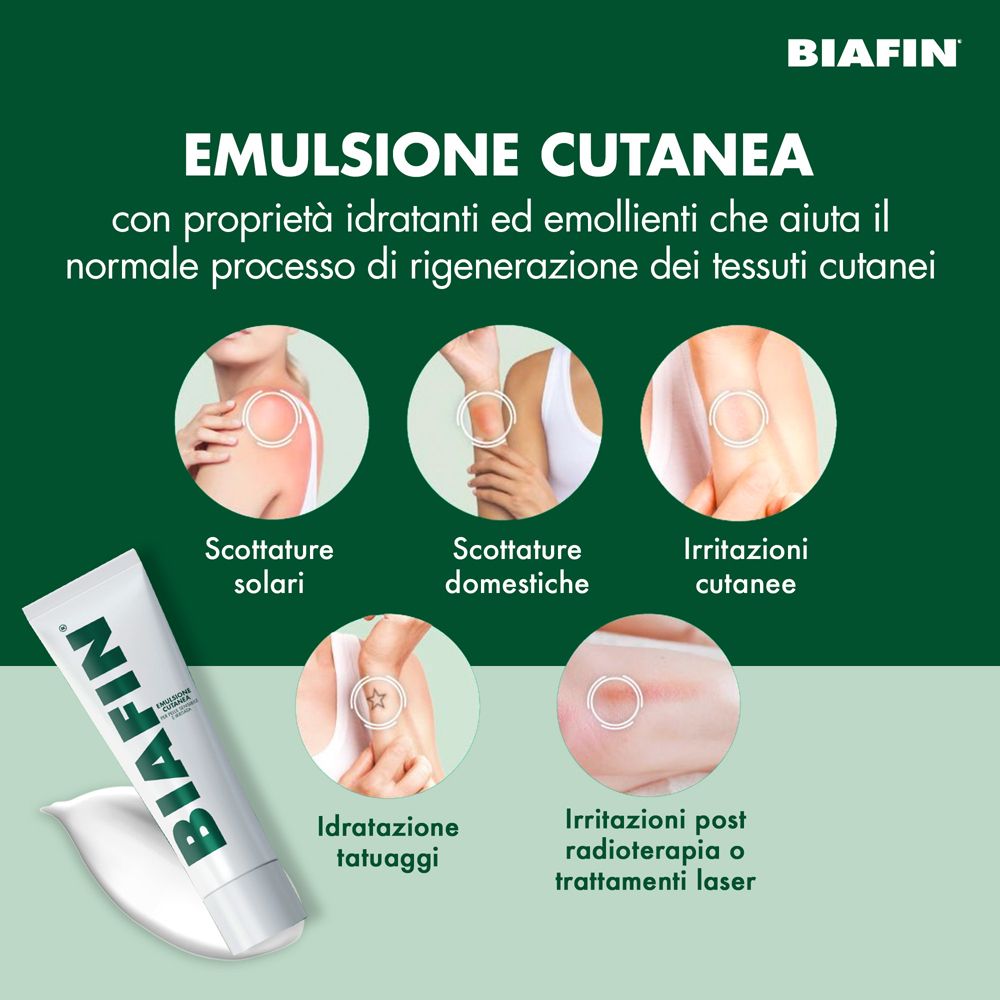 Tube de produit avec logo BIAFIN. Graphiques montrant irritations cutanées et coups de soleil.