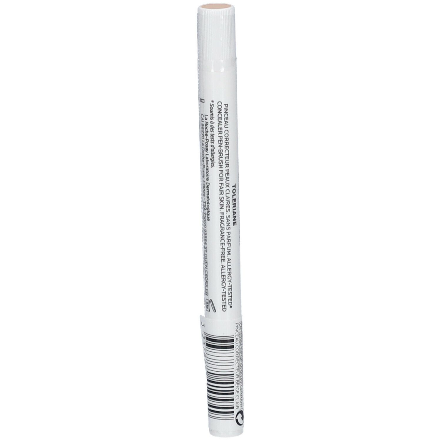 La Roche-Posay Toleriane Korrekturstift. Weißer Stift mit Schriftzug. Produktname und Marke deutlich sichtbar.