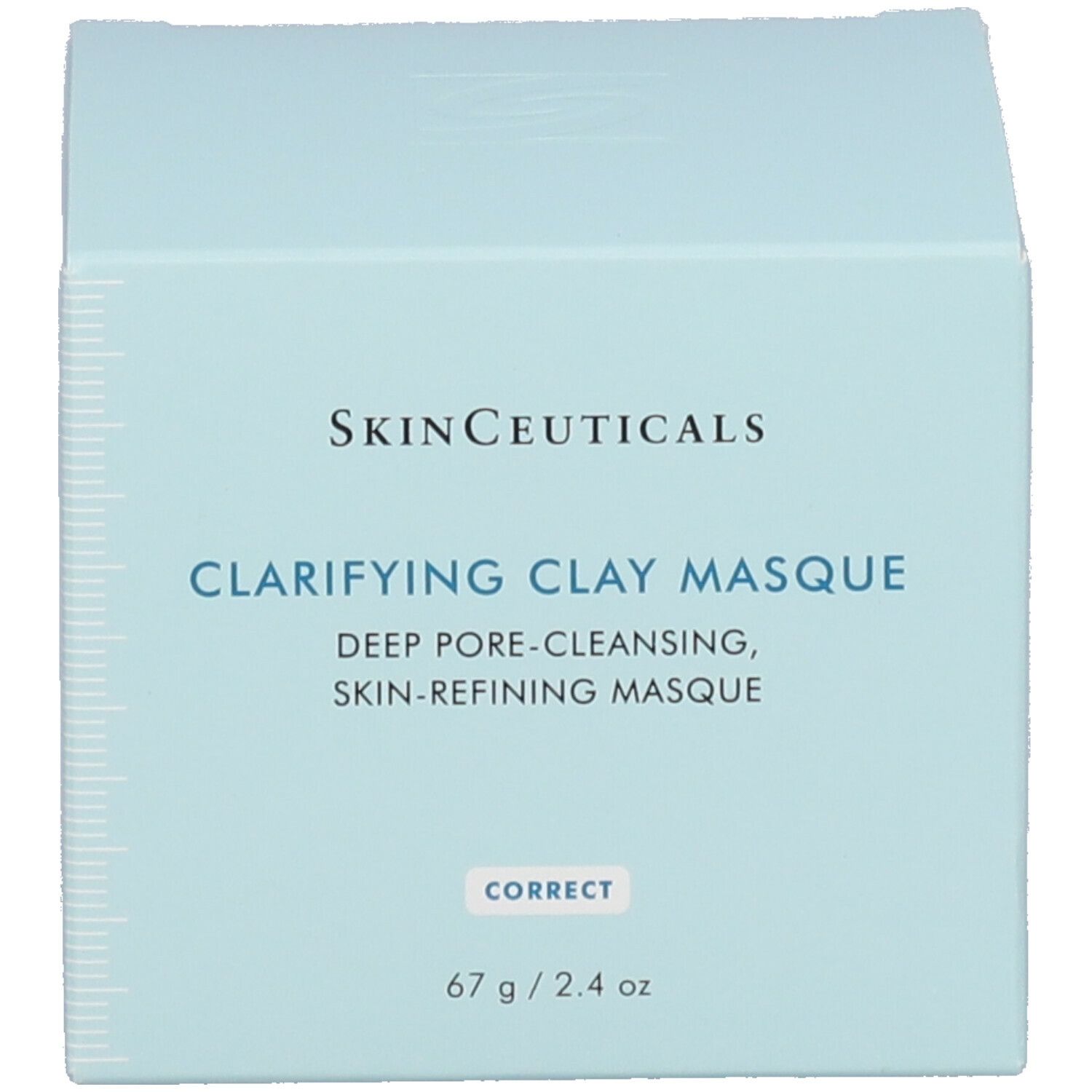 Emballage bleu clair de Skinceuticals Clarifying Clay Masque. Inscription: Deep Pore-Cleansing, Skin-Refining Masque.