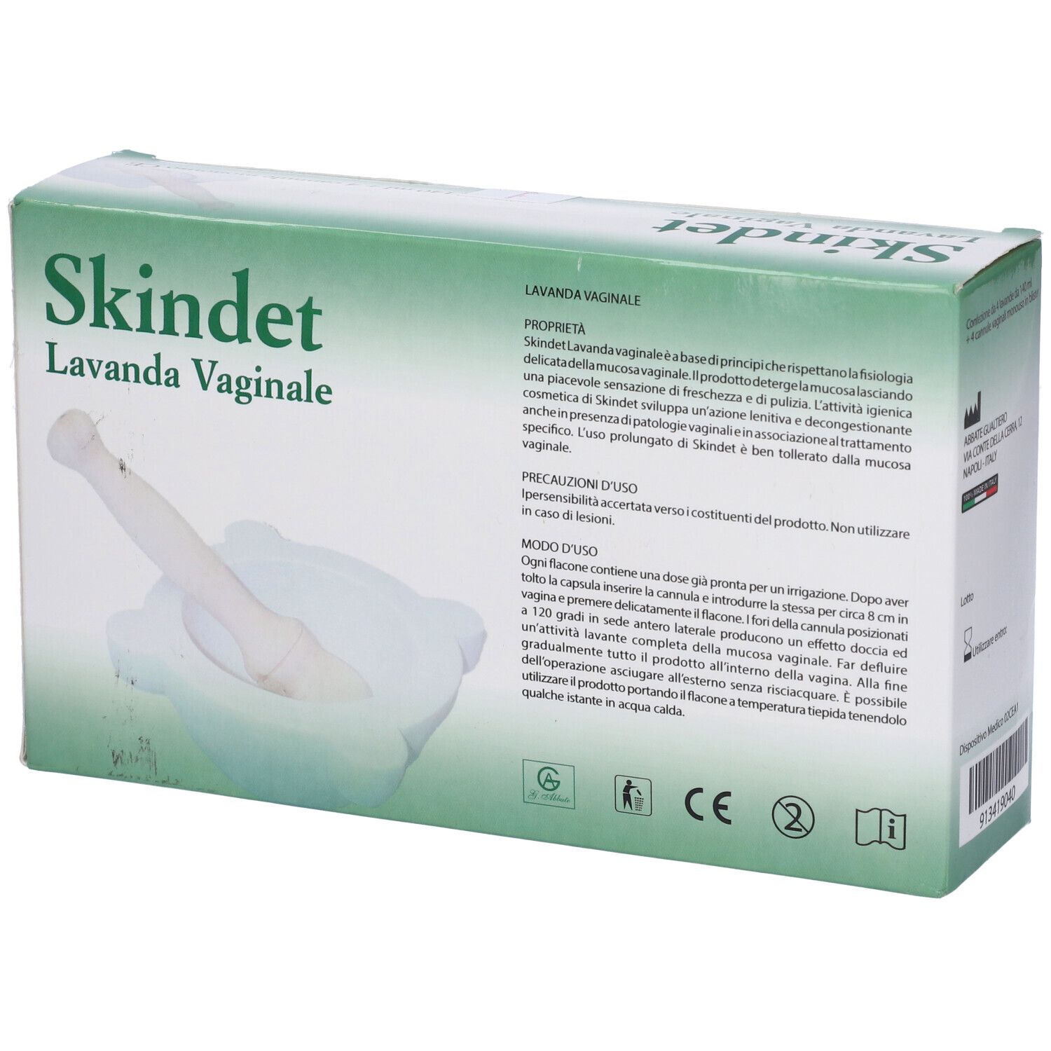 Scatola Skindet Lavanda Vaginale. Confezione verde e bianca con informazioni e immagine.