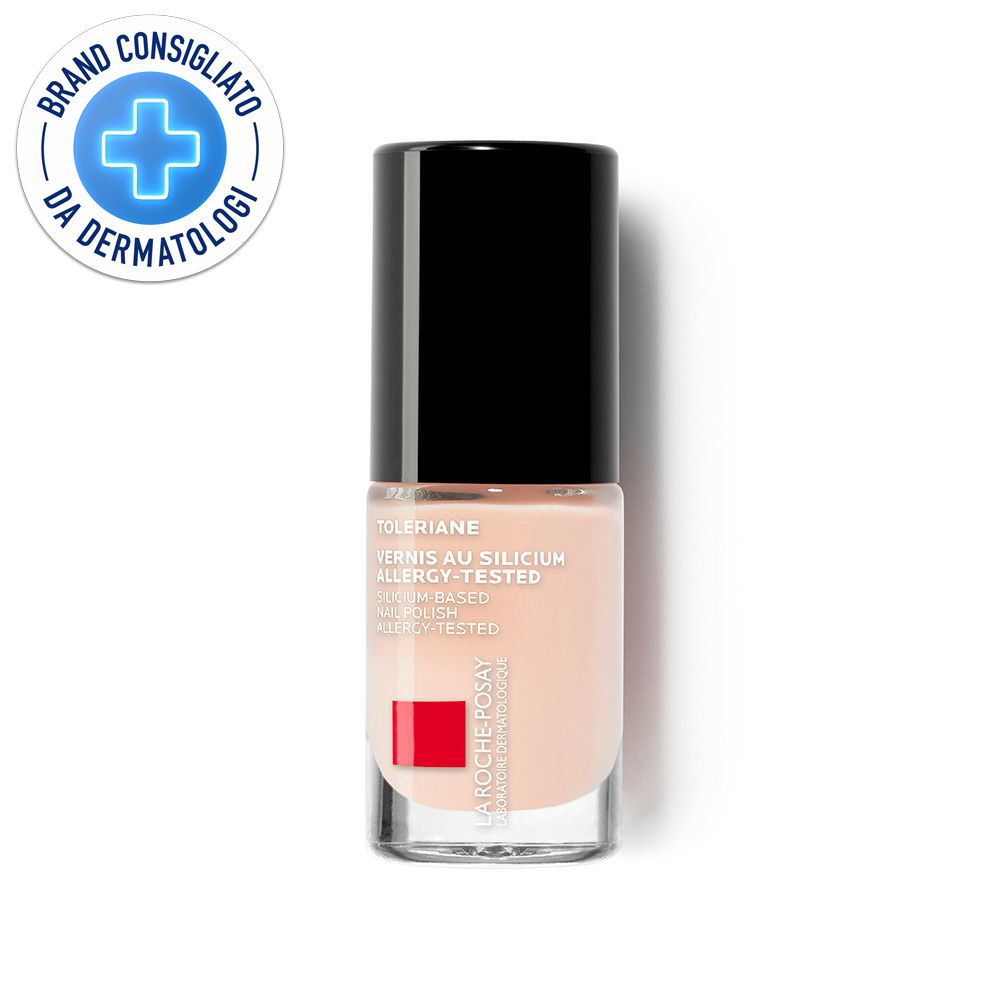 Nagellackflasche mit schwarzem Deckel. Aufschrift: Toleriane, Silicium, Allergy-Tested. Logo: La Roche-Posay. Siegel: Brand Consigliato da Dermatologi.