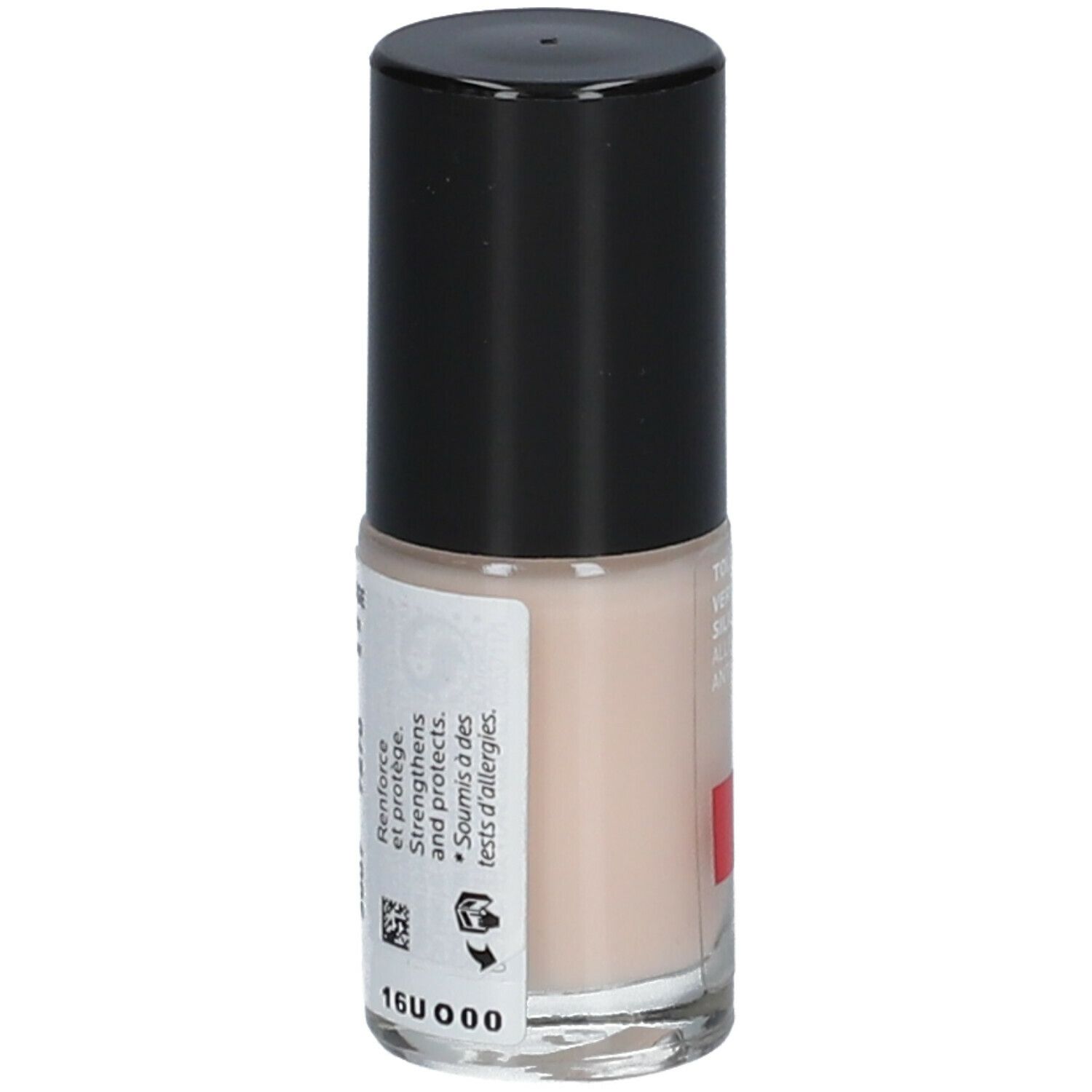 Nagellackflasche mit schwarzem Deckel. Aufschrift: Toleriane, Silicium Nail Polish, Allergy-Tested, Anti UVA/UVB. Logo: La Roche-Posay.