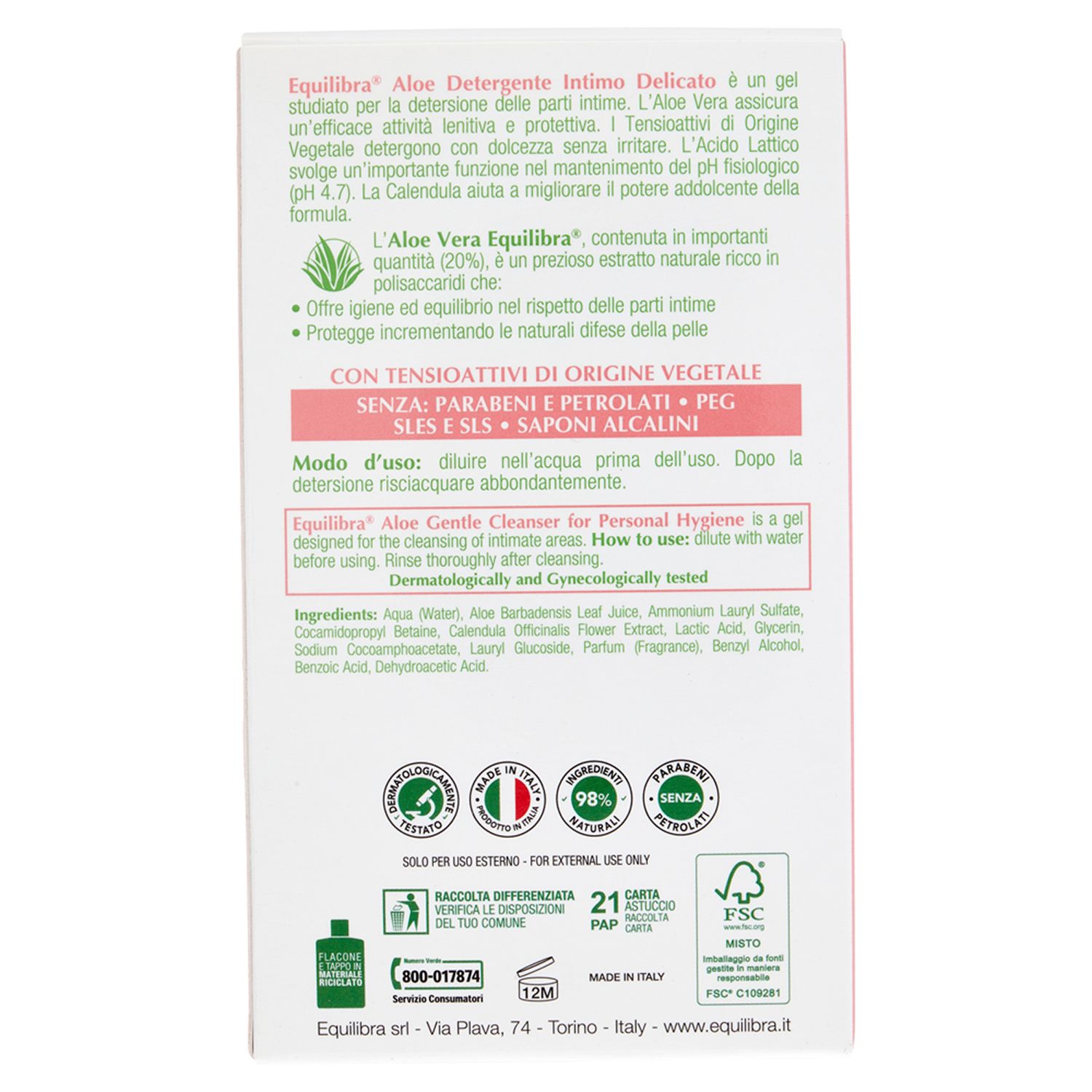 Equilibra Aloe Intimreiniger: Gel mit Aloe Vera und Calendula, dermatologisch getestet. Ohne Parabene, Petrolate, SLES/SLS.