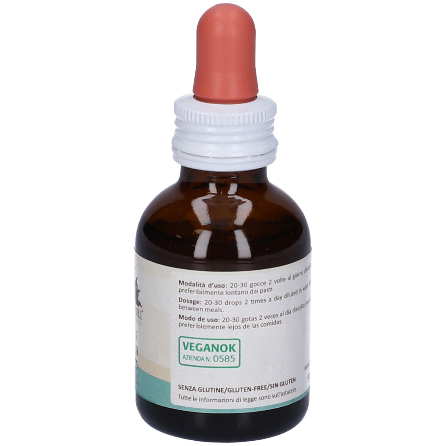 Flacone di vetro marrone con contagocce. Scritta: Erbenobili, Ficus Carica, FitoBlasto. Logo Vegan. Dosaggio.
