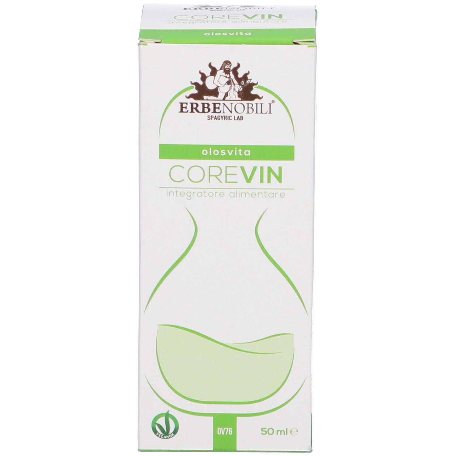 Confezione del prodotto. CoreVin, Olosvita. Marca Erbenobili. 50 ml.
