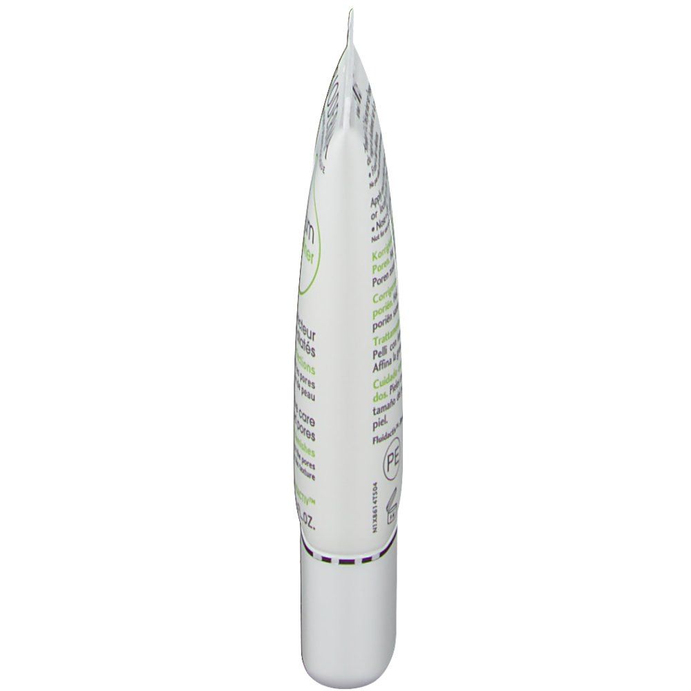 Vista laterale del tubo crema. Testo multilingue. Strisce verdi come elemento di design.