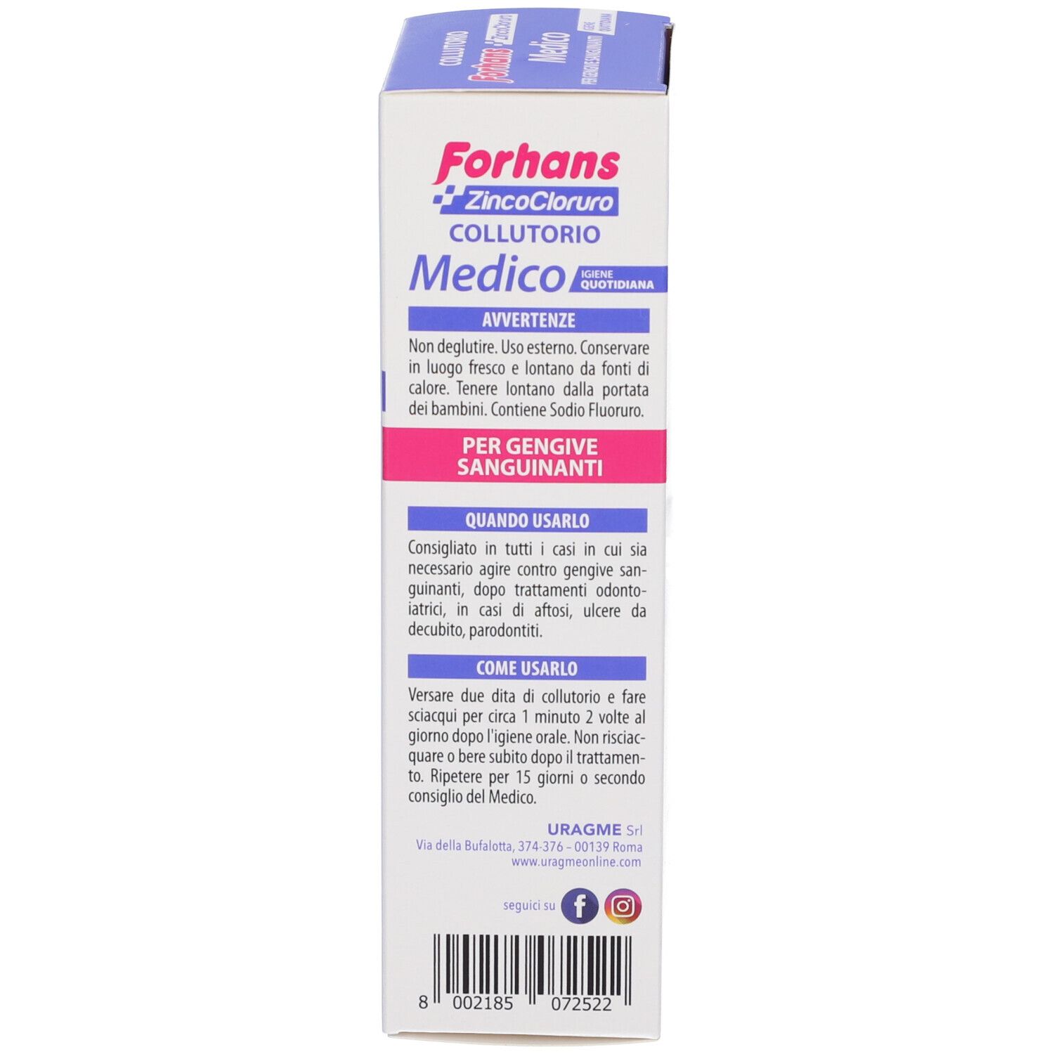 Rückseite der Forhans Medico Mundspülung Verpackung mit Anwendungshinweisen.