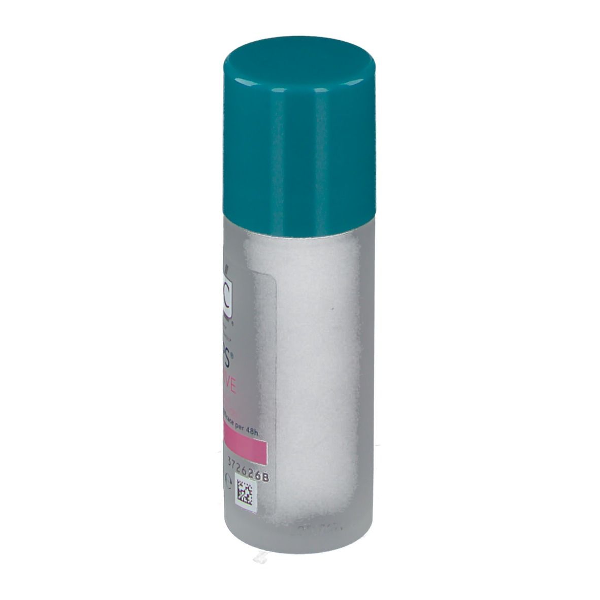 Déodorant roll-on avec bouchon bleu. Visible: contenu. Inscription: Keops Sensitive.