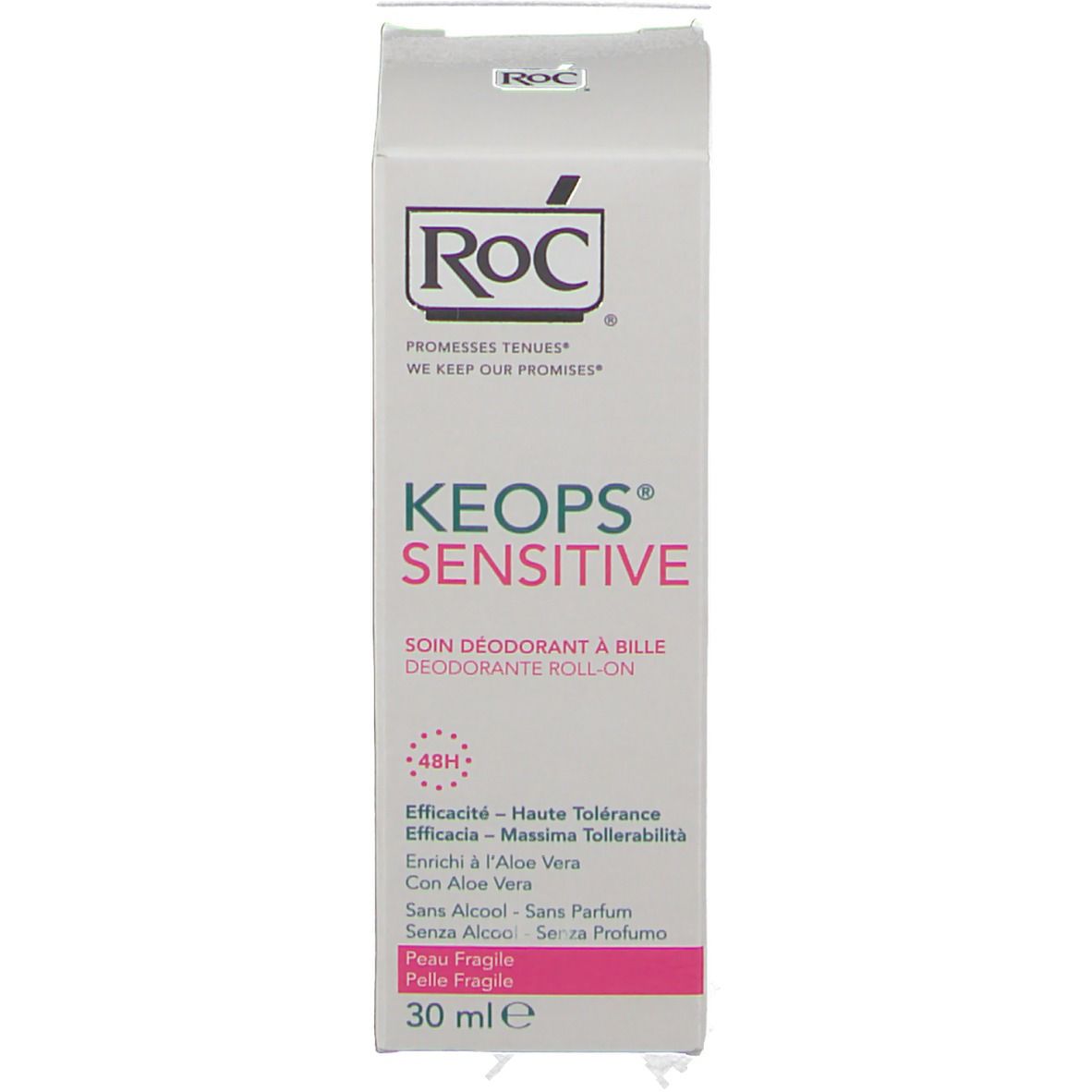 Emballage. Inscription: RoC Keops Sensitive. 30 ml.