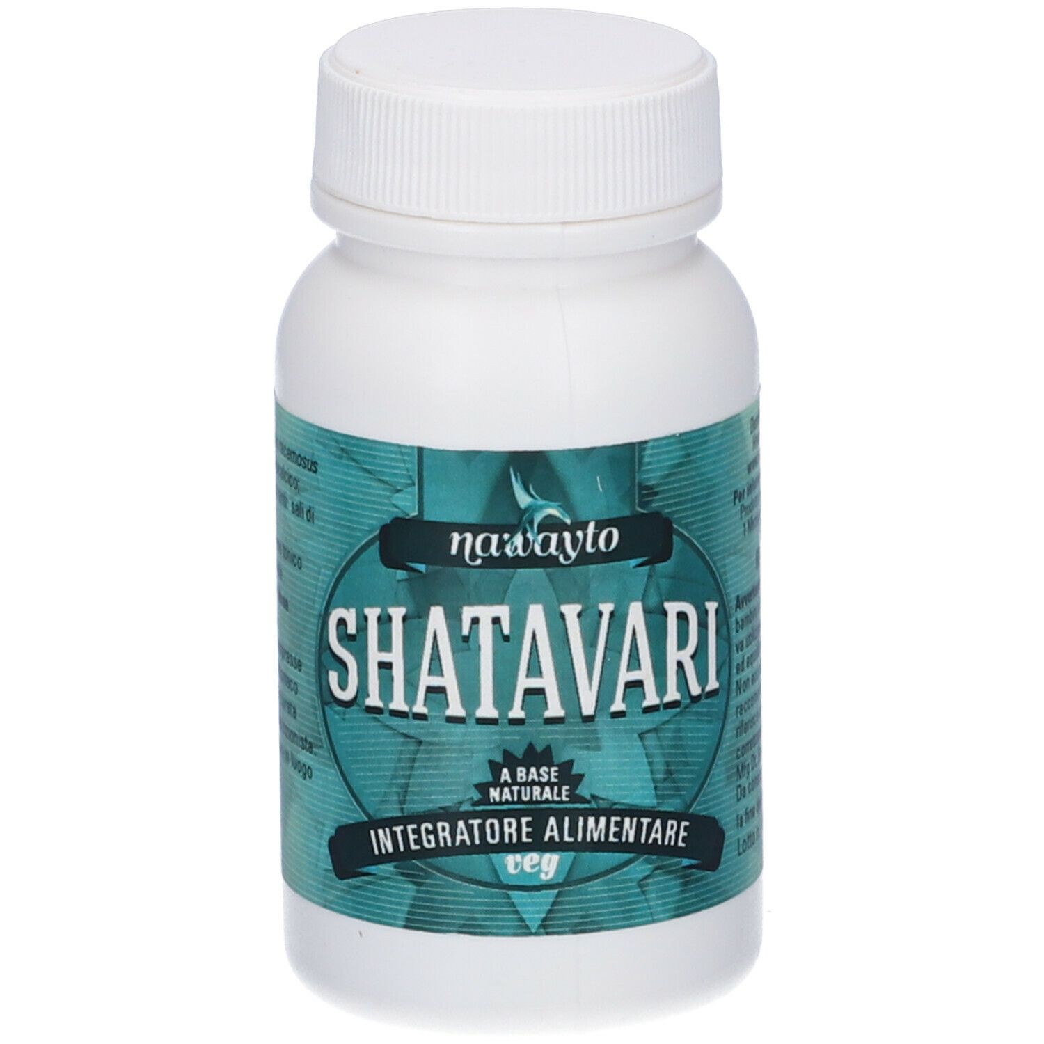 Flacone bianco con etichetta verde. Scritta: Shatavari, integratore alimentare.