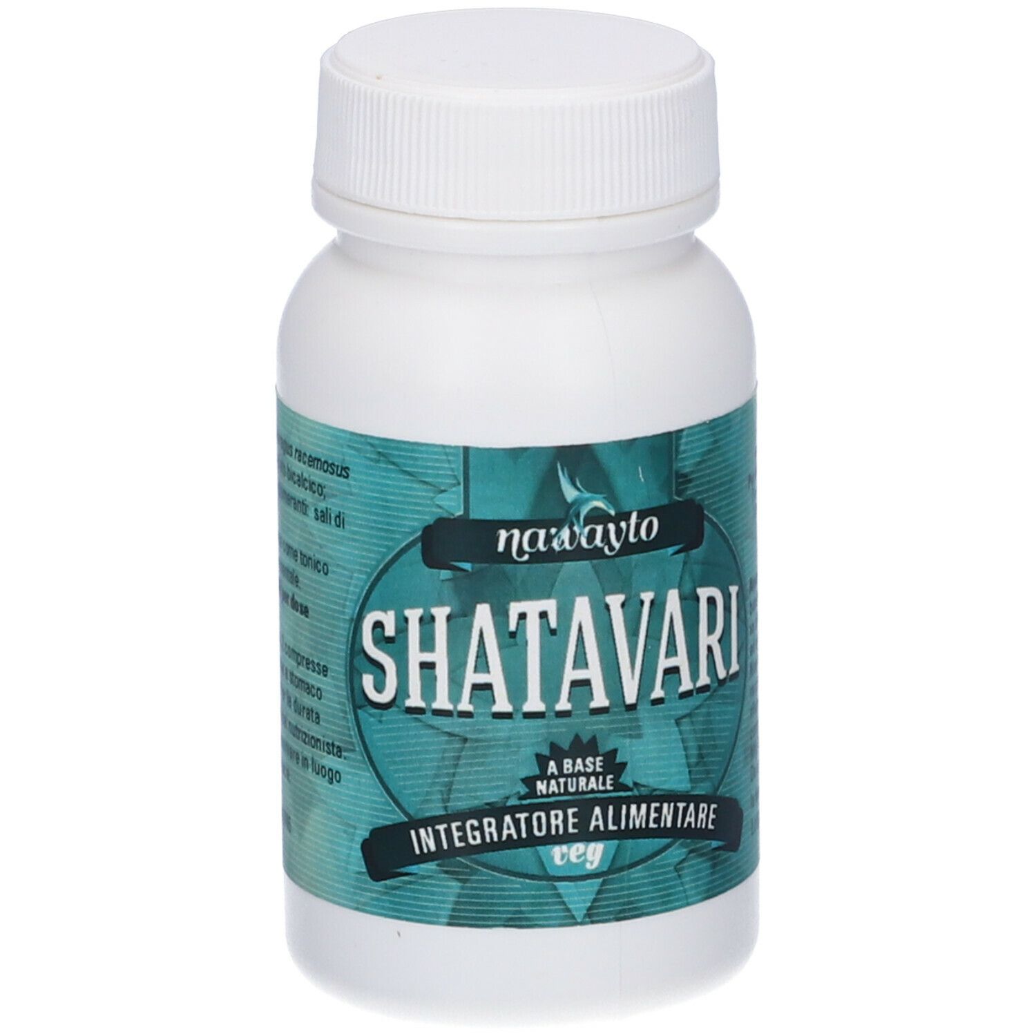 Flacone bianco con etichetta verde. Scritta: Shatavari, integratore alimentare.