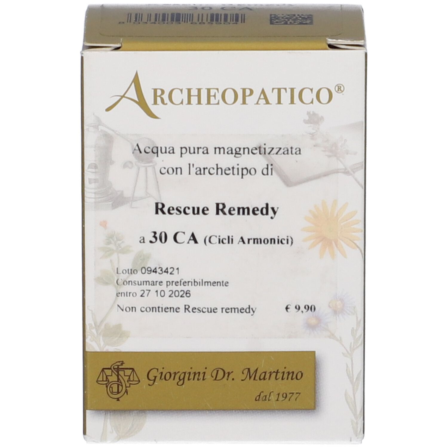 Confezione con testo: Archeopatico, Rescue remedy, 30 CA, Giorgini Dr. Martino.