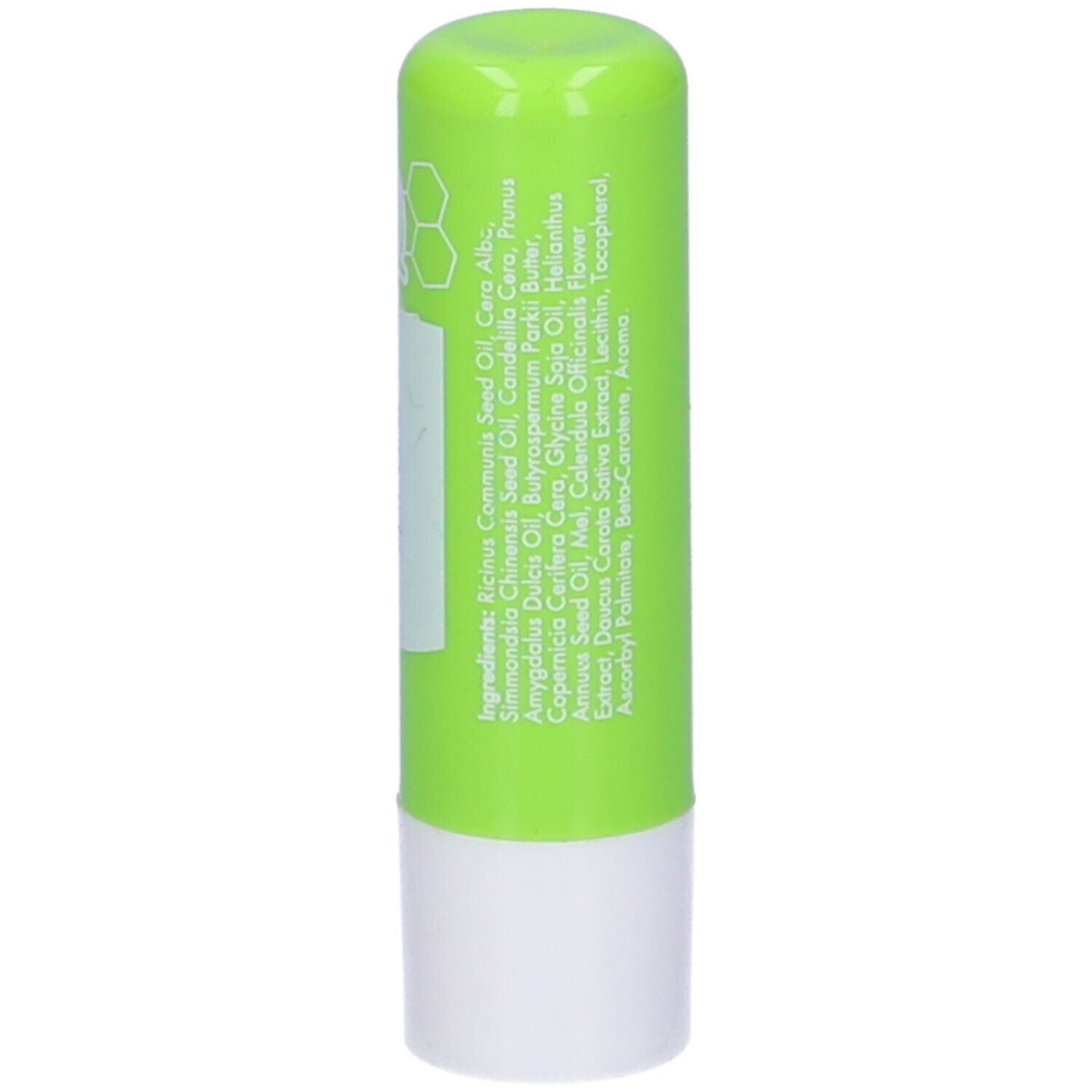 Stick per labbra verde con base bianca. Scritta: Dermagiq lipcare. Elenco ingredienti sul retro.