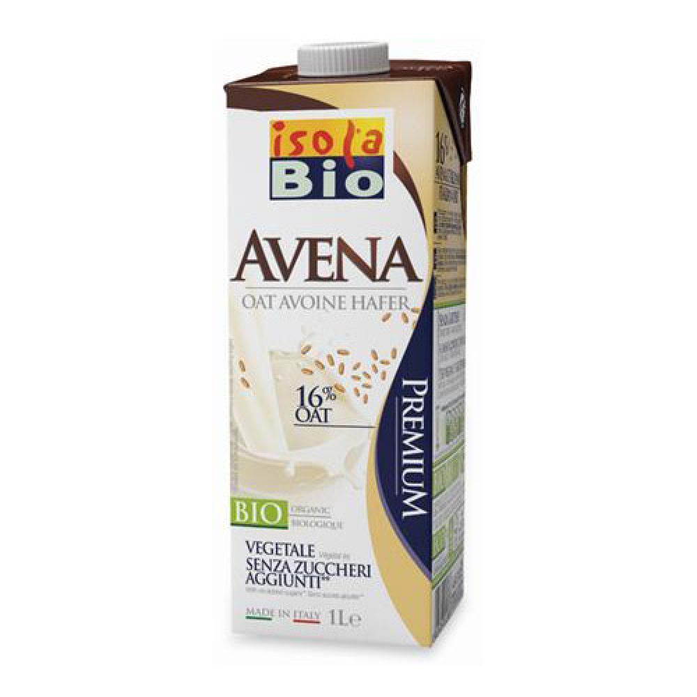 Confezione Isola Bio Avena. Scritta: Avena, 16% Oat, Bio, senza zuccheri aggiunti. Con tappo a vite.
