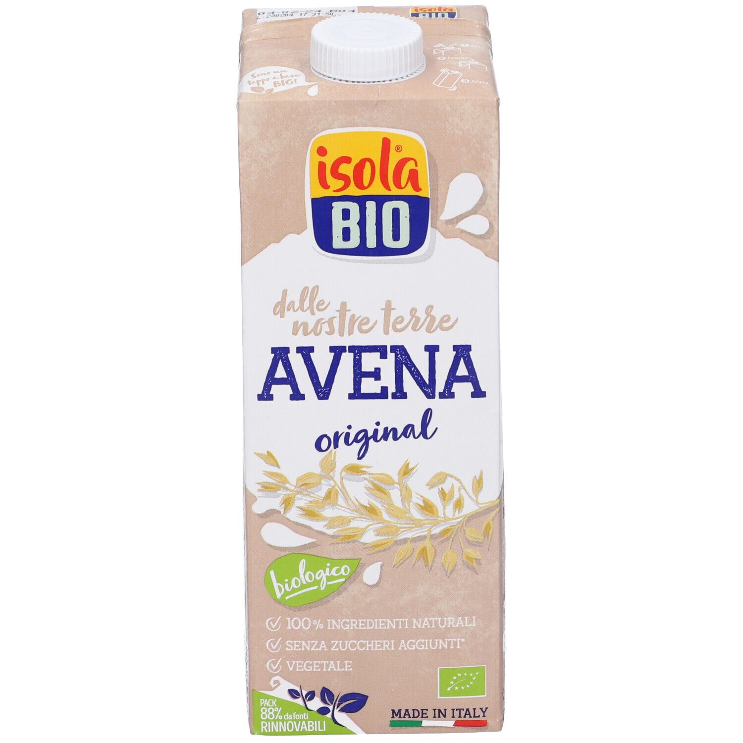 Confezione Isola Bio Avena original. Scritta: Avena original, biologico, 100% ingredienti naturali, senza zuccheri aggiunti.