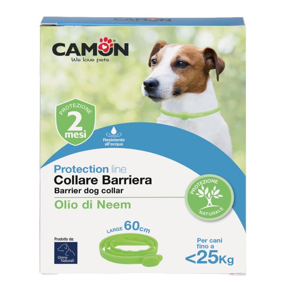 Confezione CAMON. Collare Barriera per Cane, Olio di Neem. Protezione 2 mesi. 60 cm. Per cani fino a 25 kg. Resistente all'acqua.