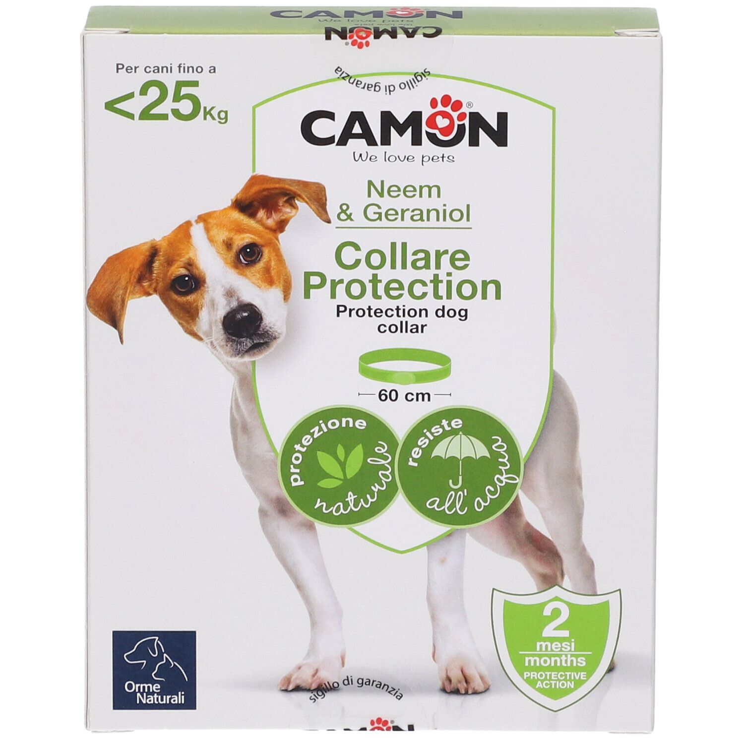 Confezione CAMON. Collare Protection per cani, Neem & Geraniol. 60 cm. Per cani fino a 25 kg. Protezione 2 mesi. Protezione naturale.