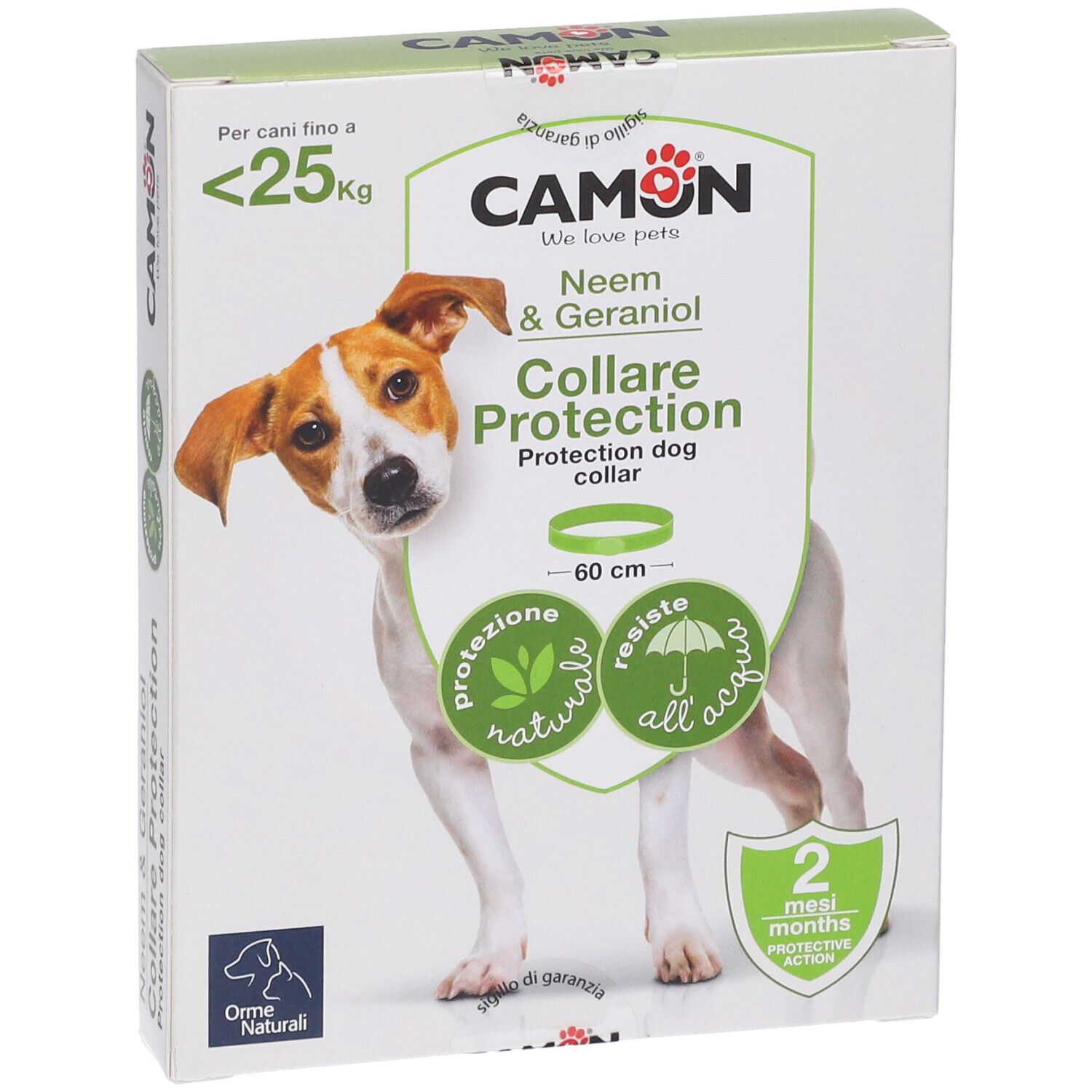 Confezione CAMON. Collare Protection per cani, Neem & Geraniol. 60 cm. Per cani fino a 25 kg. Protezione 2 mesi. Protezione naturale.