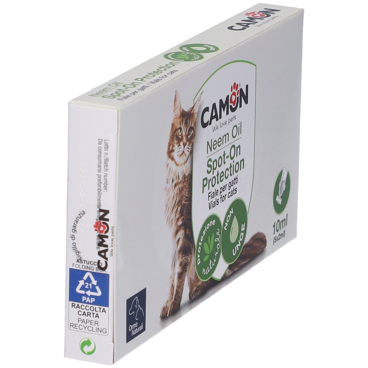 Camon Neem Oil Spot-On Protection für Katzen, Rückseite der Packung.