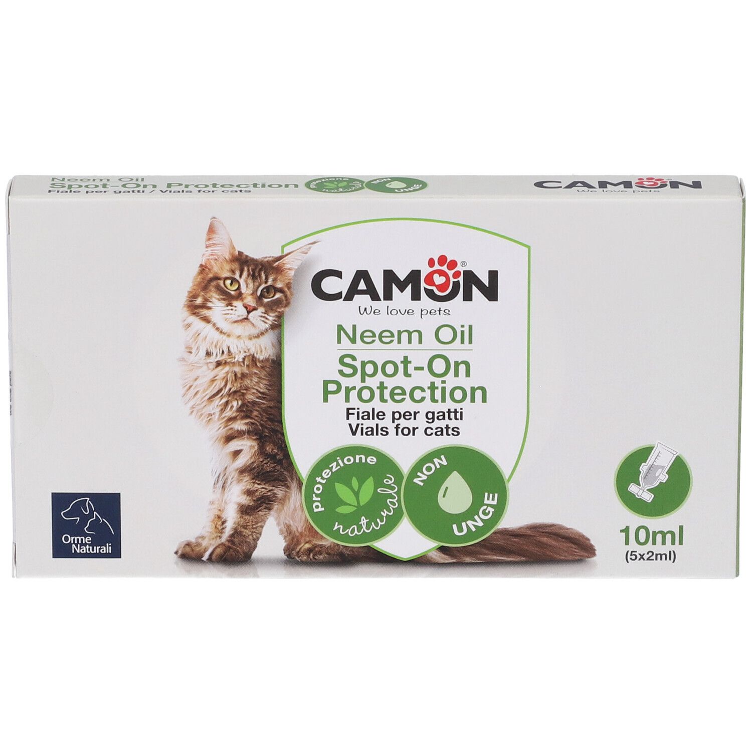 Camon Neem Oil Spot-On Protection für Katzen, 10 ml (5x2ml) Packung mit Katze.