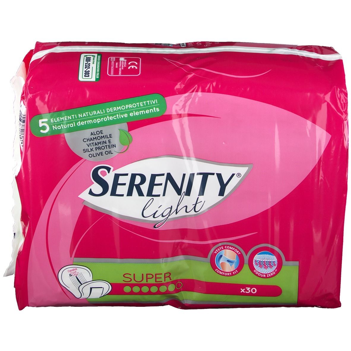 Verpackung von Serenity light Slipeinlagen, Super, 30 Stück.