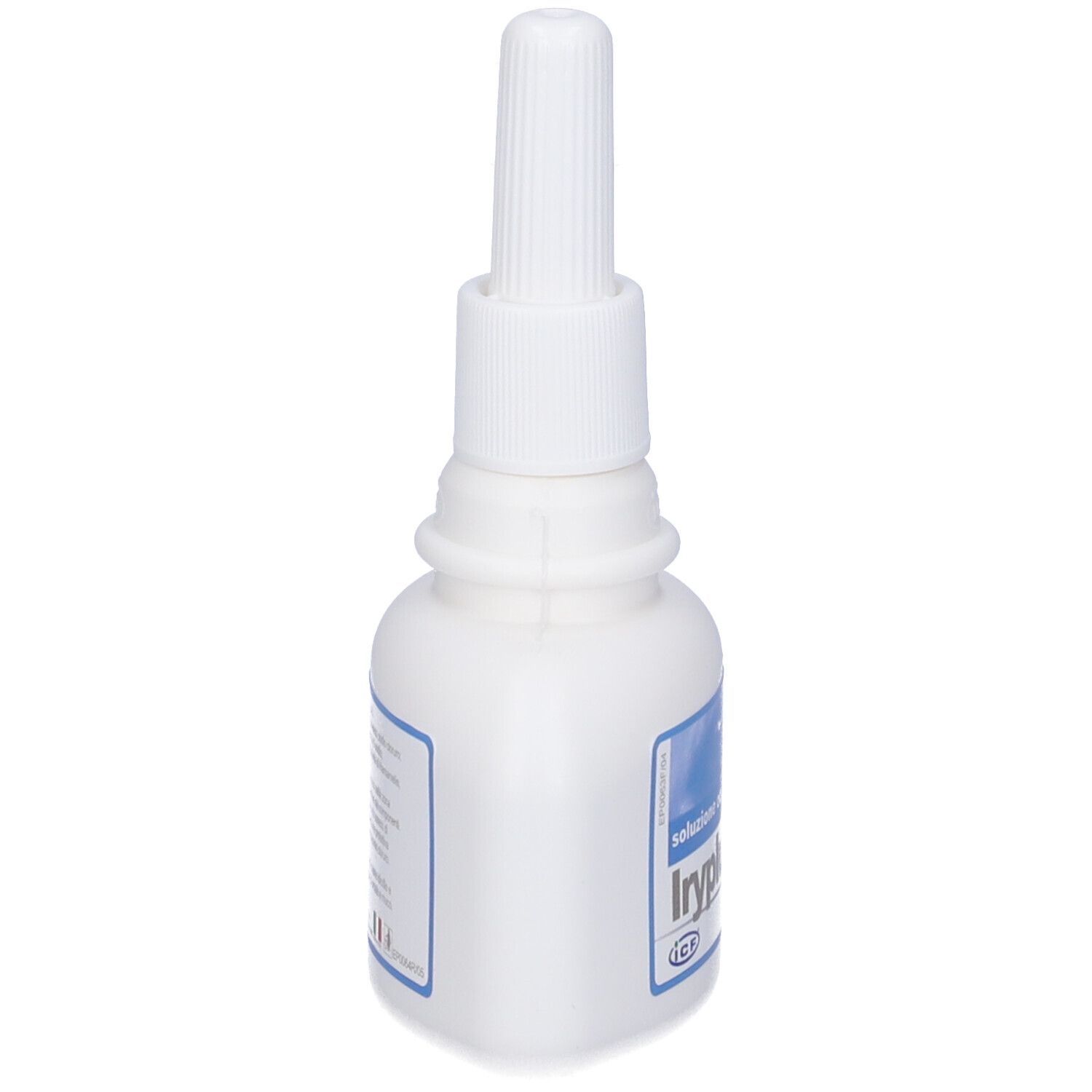 Flacone bianco con applicatore. Etichetta con testo. 50 ml.