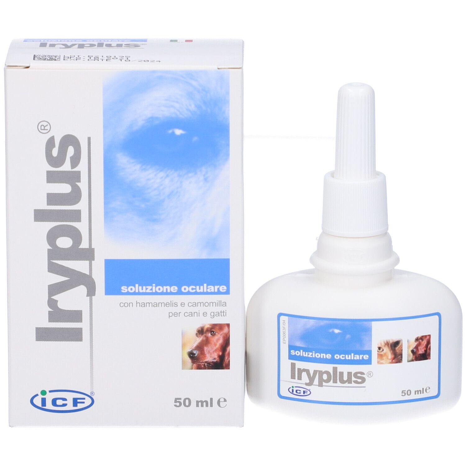 Scatola e flacone. Scatola con logo, testo e immagine. Flacone con etichetta. 50 ml.