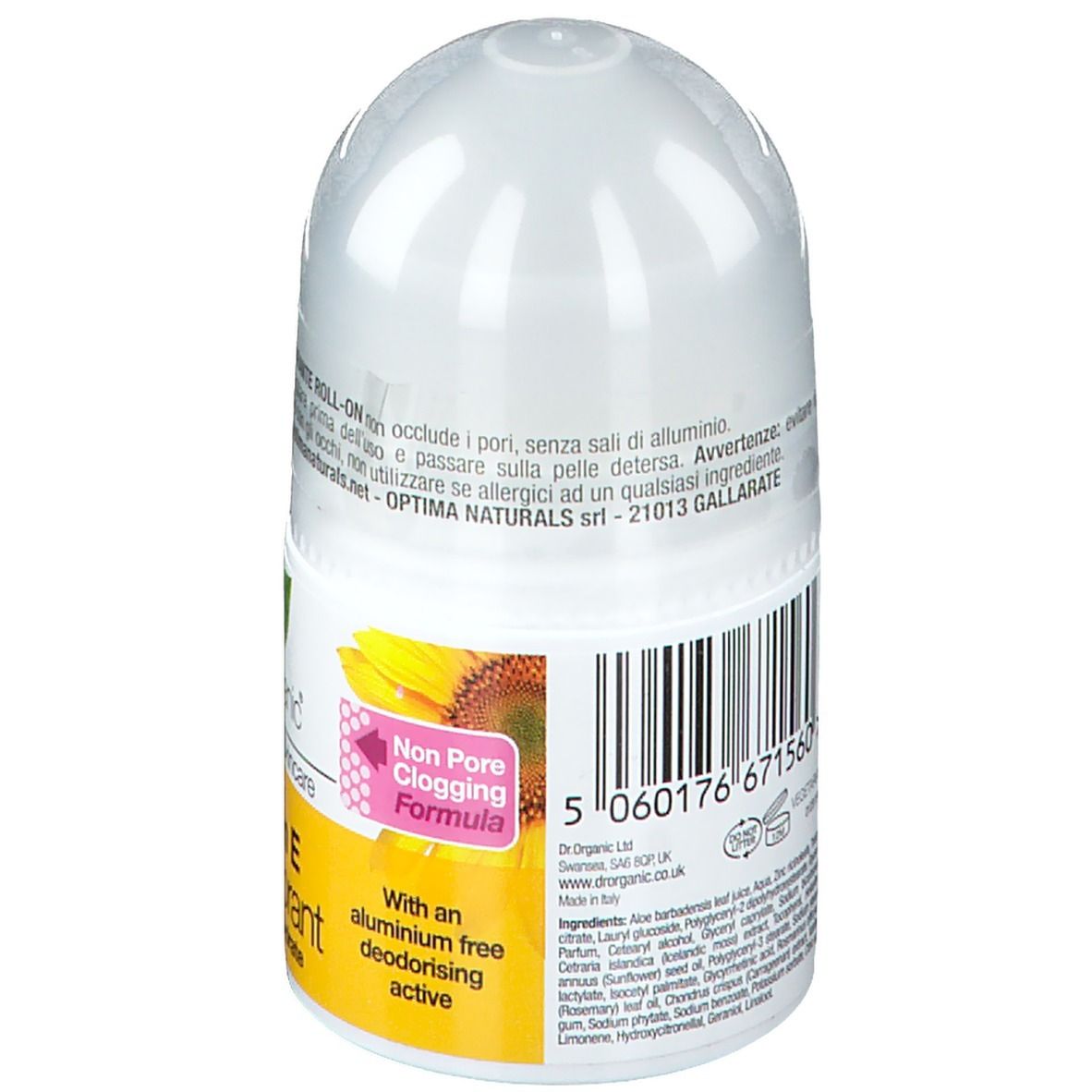 Déodorant roll-on blanc et étiquette jaune. Inscription: Vitamin E Deodorant. Logo: Bio-Aktiv. Verso avec code-barres.