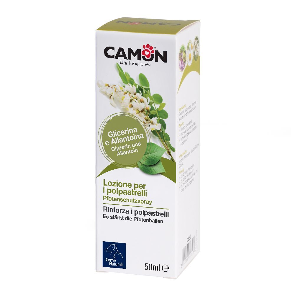 Confezione bianca con testo e logo. Scritto: CAMON, Glicerina e Allantoina. 50ml.