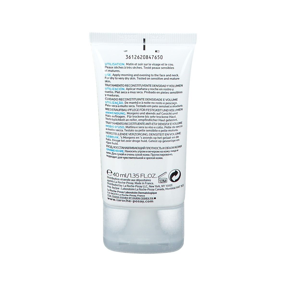 La Roche-Posay Substiane Extra-Rich. Tube und Schachtel. Weiße Verpackung. Produktname und Informationen. 40 ml.