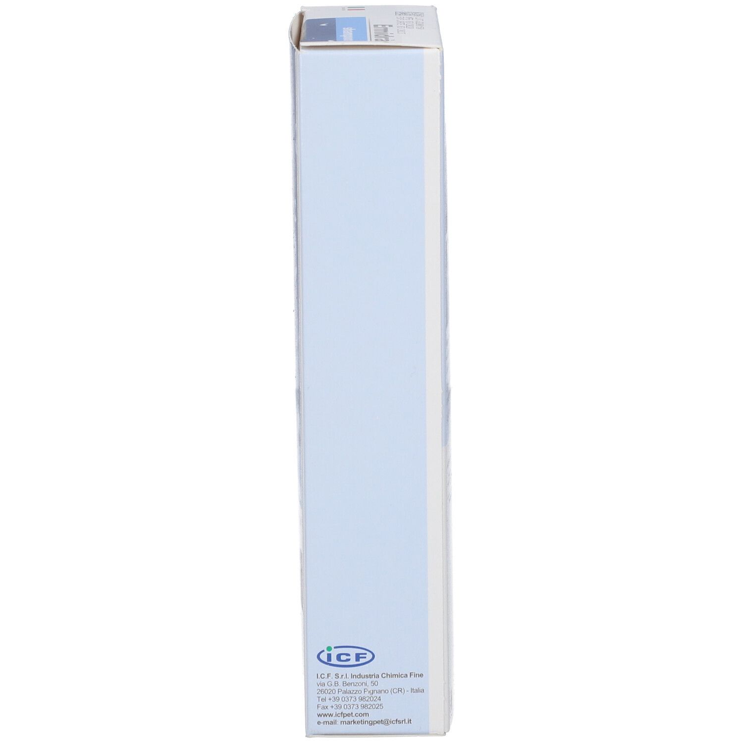 Lato vuoto della confezione dello shampoo. Bianco con accenti blu. Marchio Ermidrà.