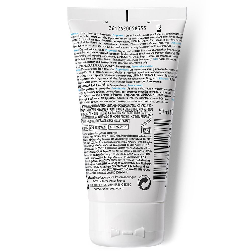 Retro di un tubo bianco. Testo multilingue. Ingredienti e informazioni del produttore.