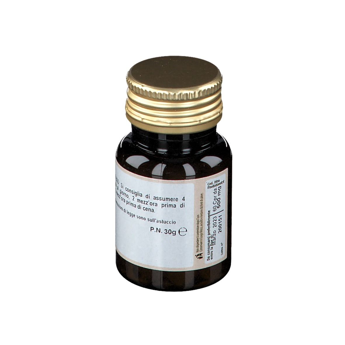 Flacone di vetro marrone con tappo dorato. Etichetta con nome ControKal e logo. Integratore alimentare.