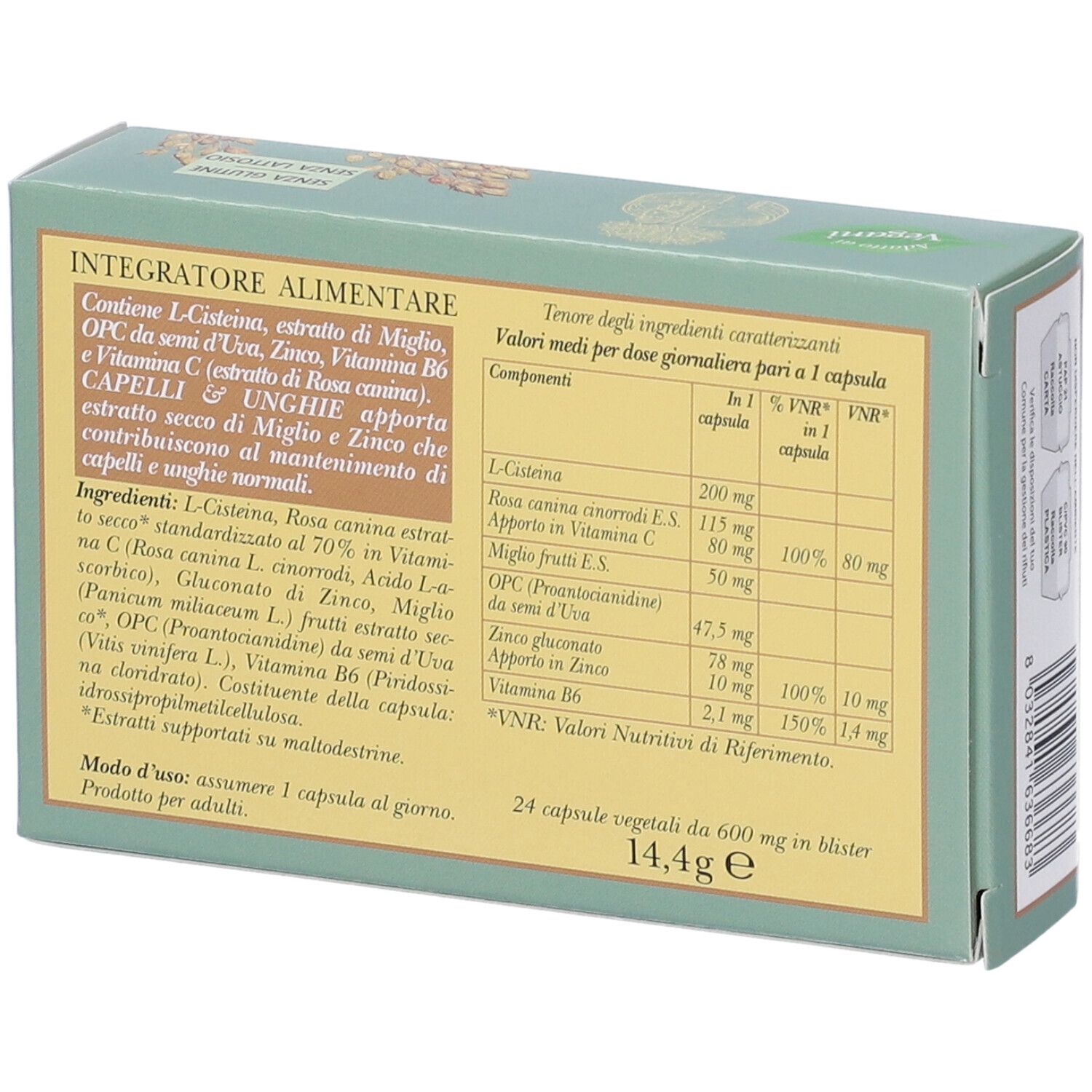 Verpackung mit 24 vegetarischen Kapseln, 600mg.