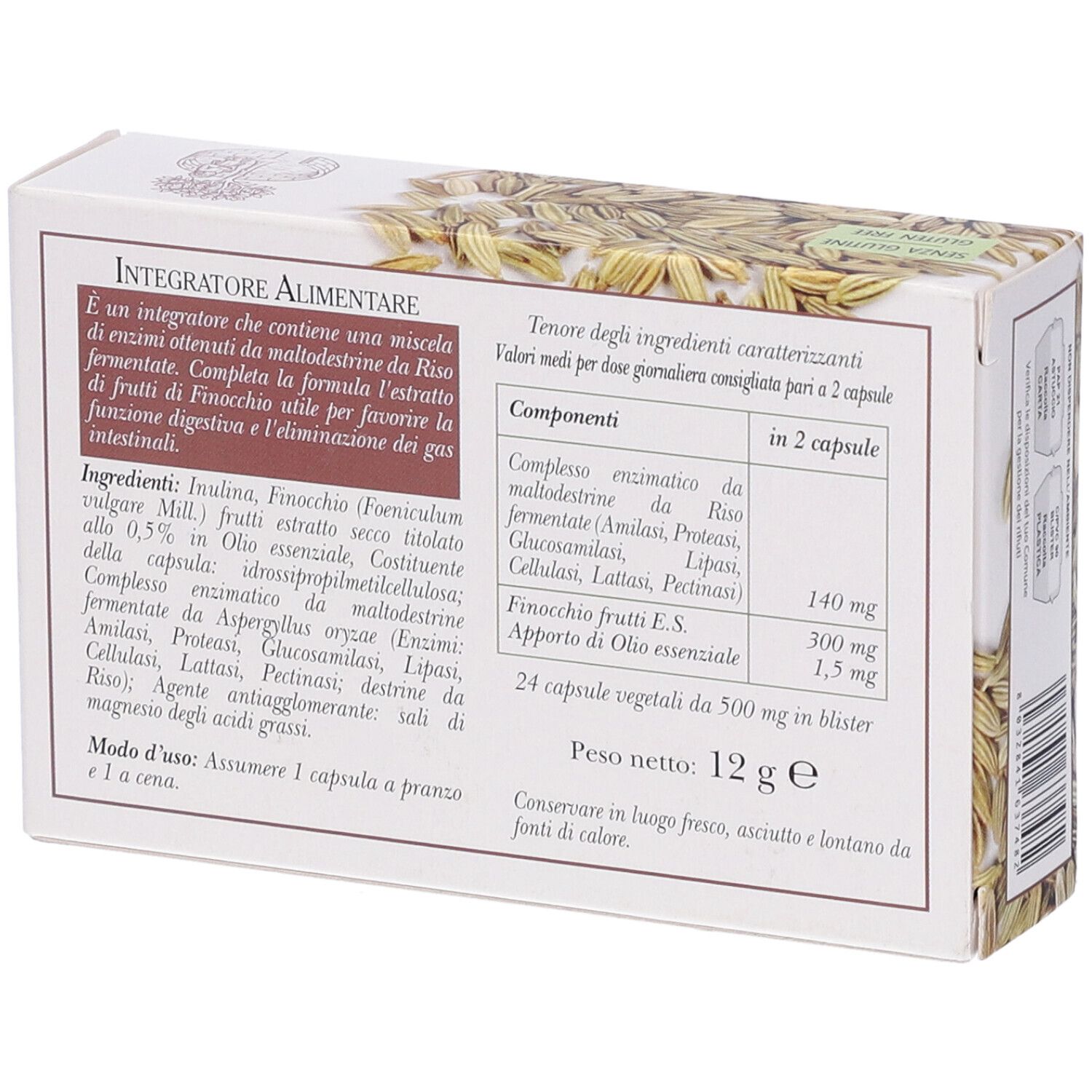 Rückseite der weißen Schachtel mit Produktinformationen und Zutatenliste.