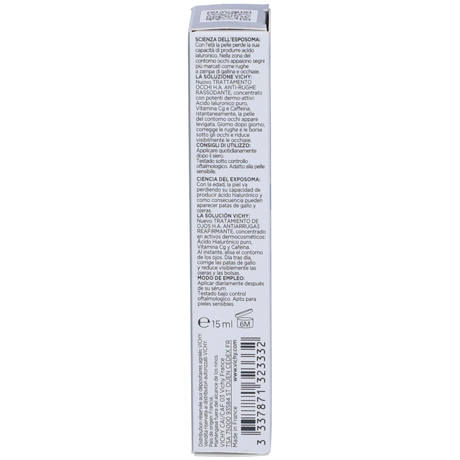 Confezione del prodotto. Scritta: Vichy Liftactiv Supreme. Informazioni multilingue sul prodotto.