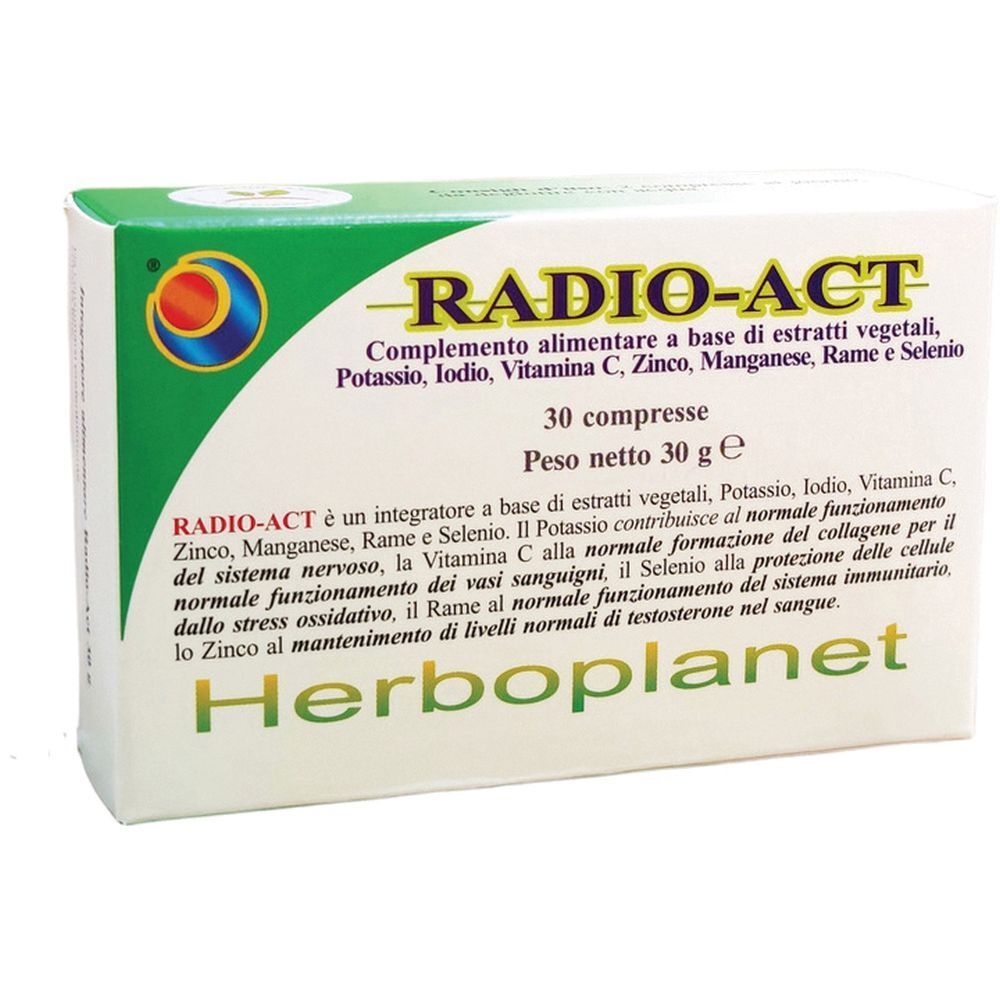 Scatola di Radio Act 30Cpr. Contiene 30 compresse. Prodotto da Herboplanet. Contiene estratti vegetali, vitamine e minerali.