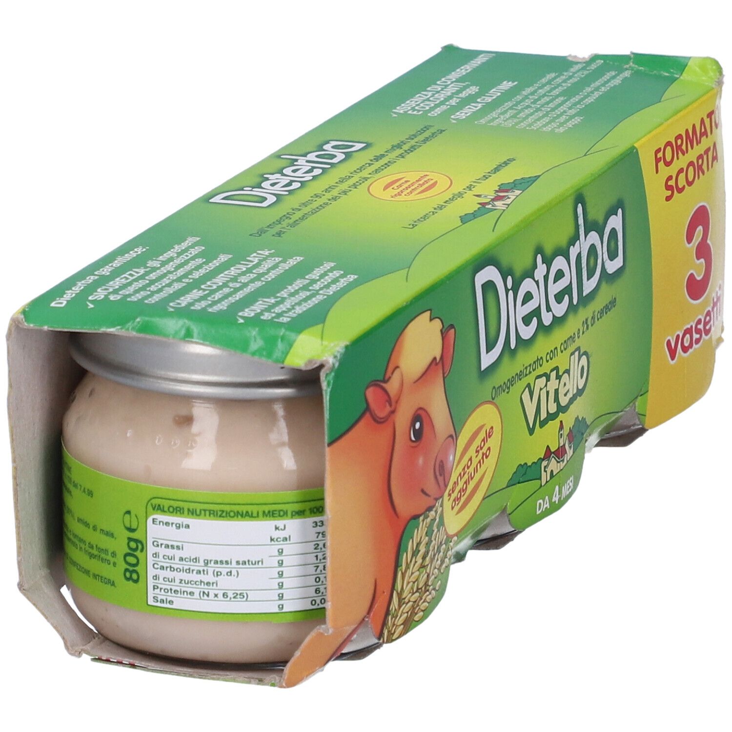 Dreierpack Babybrei "Vitello" von Dieterba in Gläsern zu je 80g.
