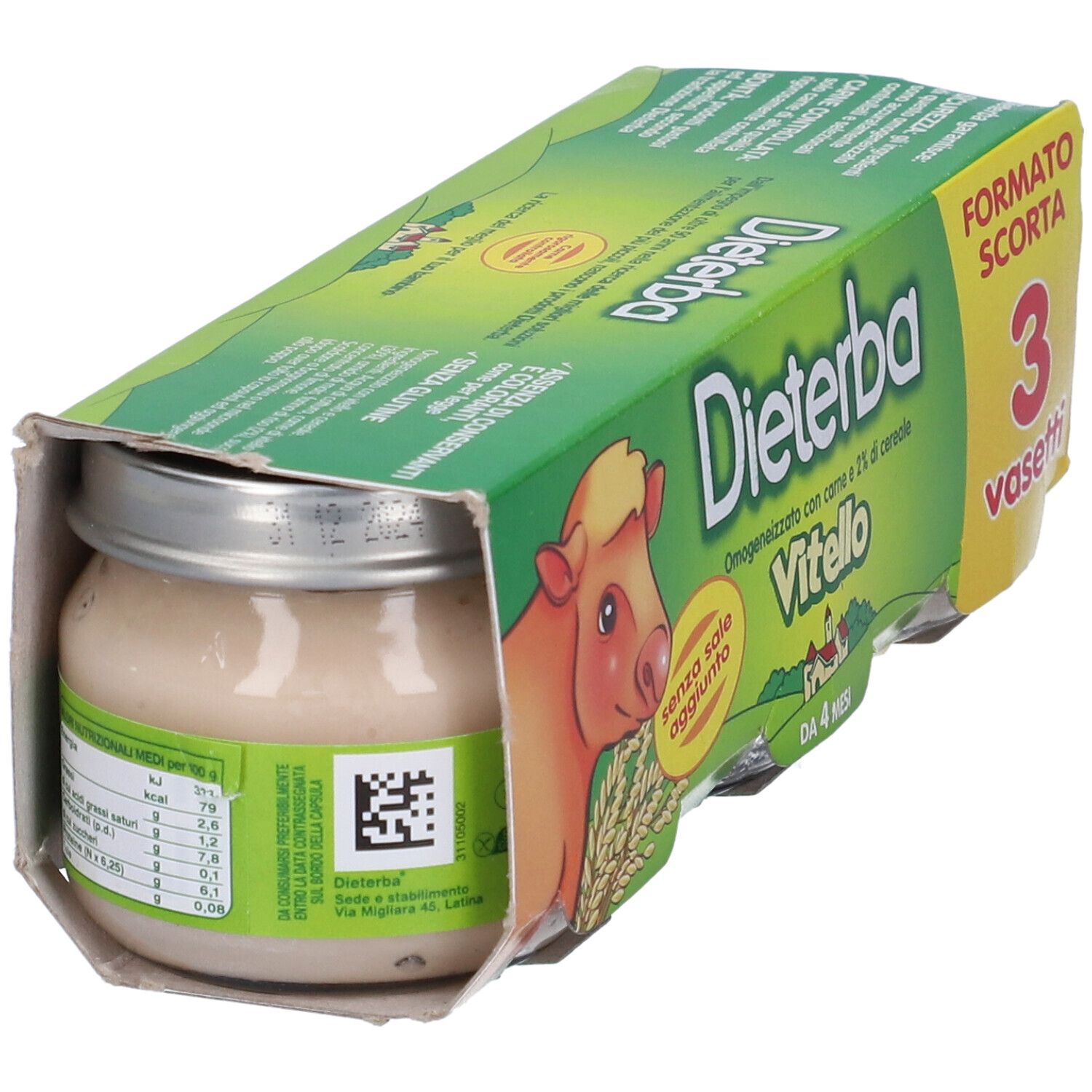 Dreierpack Babybrei "Vitello" von Dieterba im Glas, mit Rindfleisch und 2% Getreide.