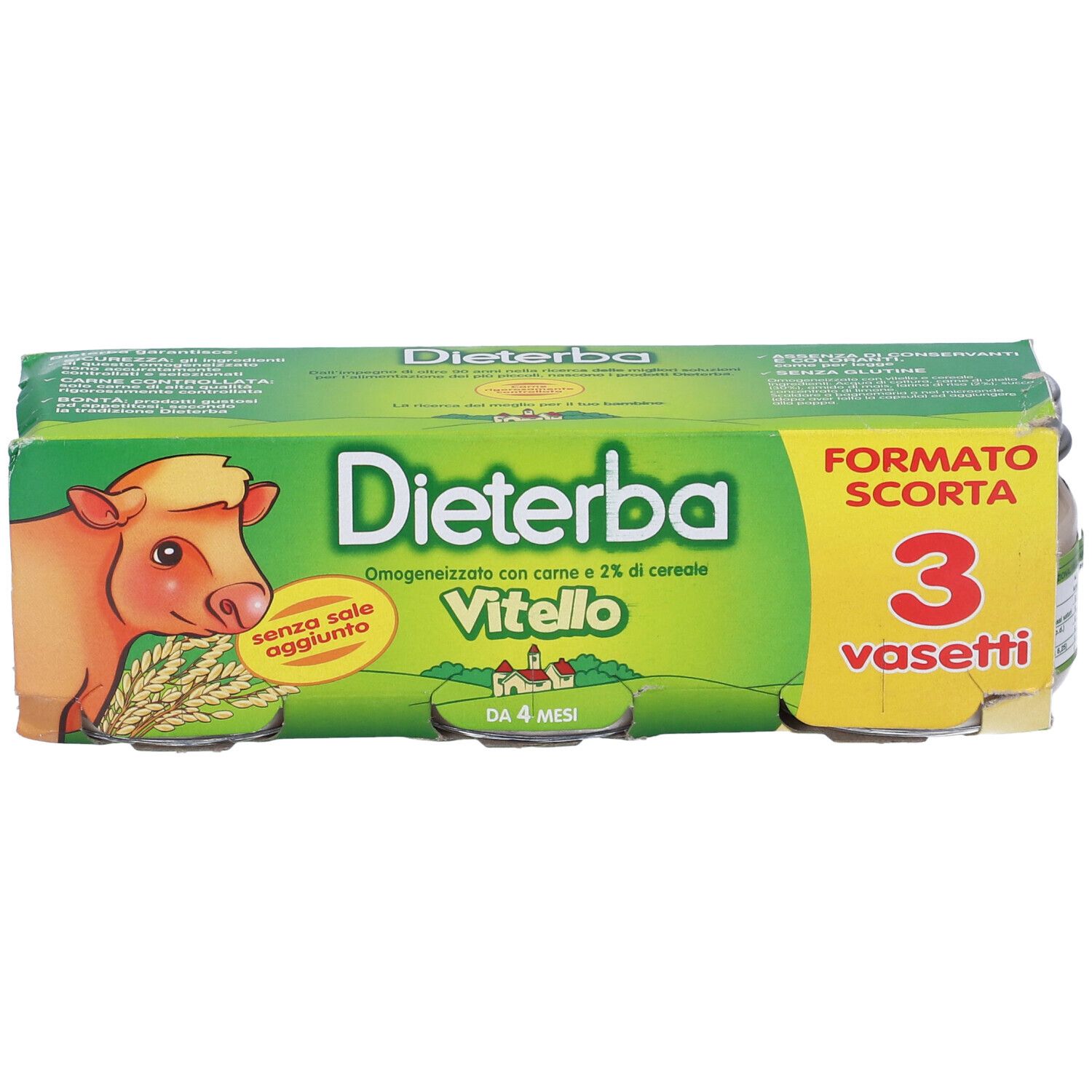 Dieterba Vitello: 3 Becher Kalbfleisch mit Getreide, ohne Salz.
