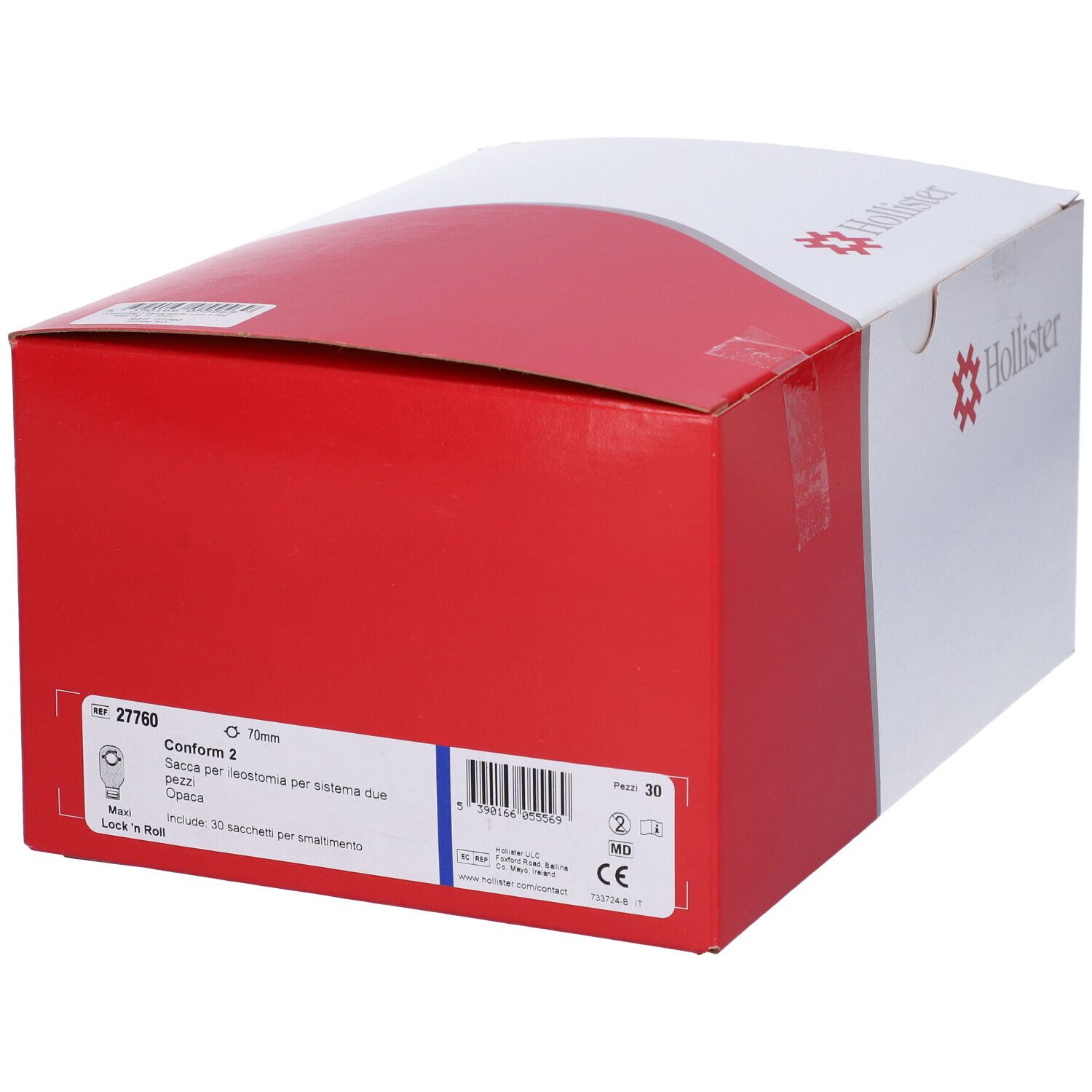 Confezione Hollister. Scatola bianca e rossa con logo. Scritta Hollister. Confezione del prodotto.