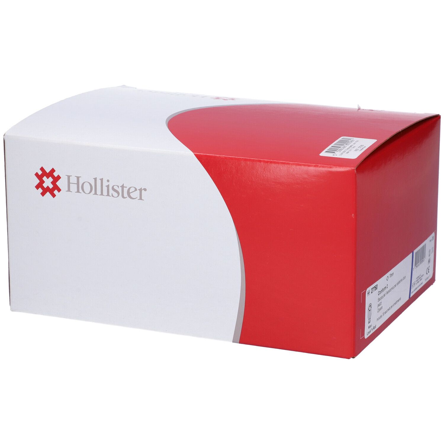 Confezione Hollister. Scatola bianca e rossa con logo. Scritta Hollister. Confezione del prodotto.