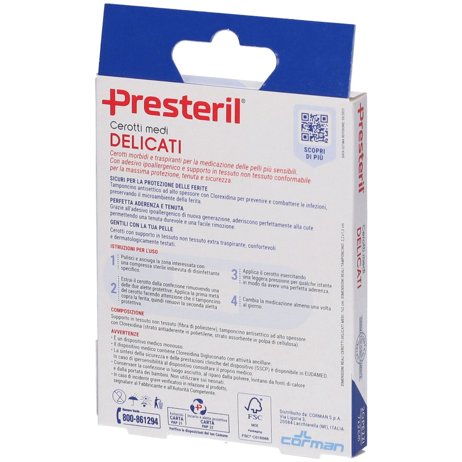 Packung mit 20 Presteril Verbandpflastern, 7x2cm.