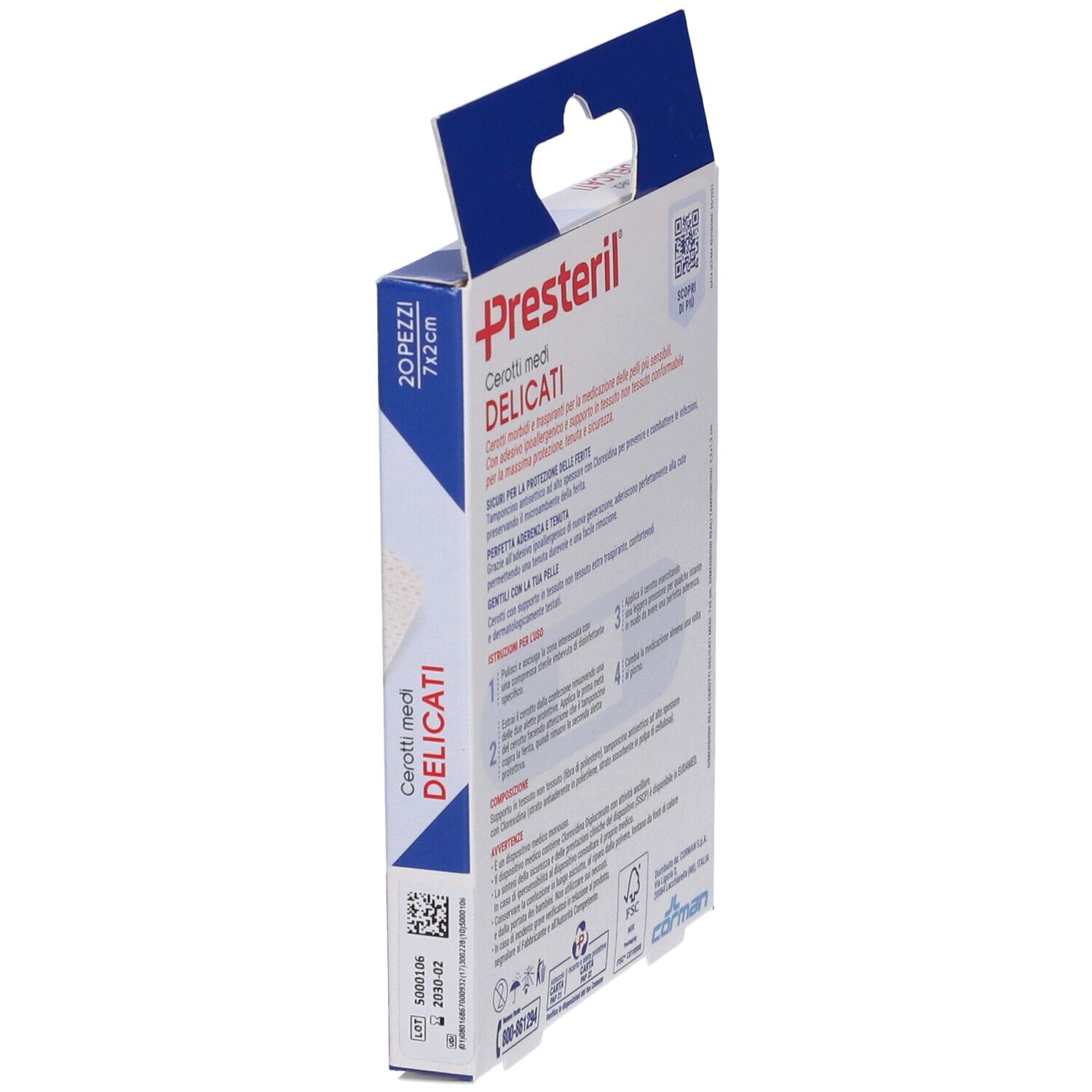 Packung mit 20 sterilen Presteril Verbandpflastern, 7x2cm.