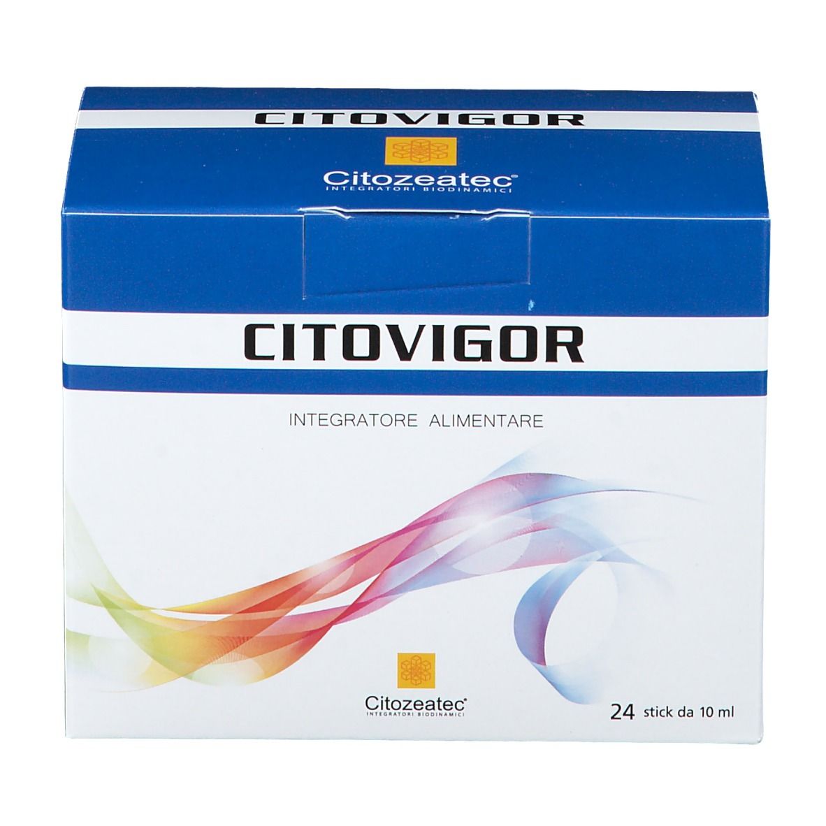 Confezione Citozeatec CITOVIGOR. Scatola blu e bianca con nome e logo del prodotto.