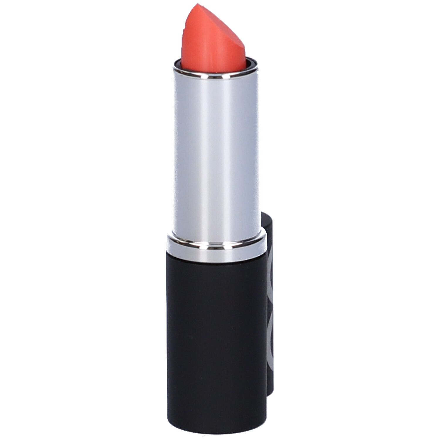 Rossetto corallo. Stick nero con anello argentato.