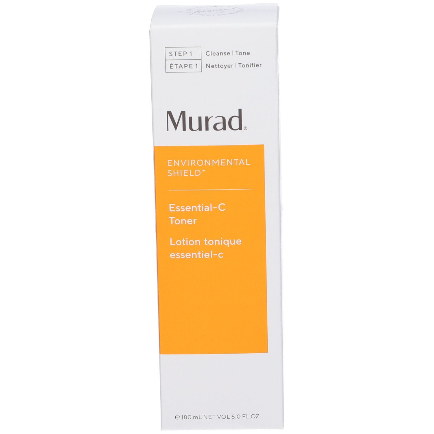Weiße Schachtel mit Text: Murad, Environmental Shield, Essential-C Toner. 180 ml.