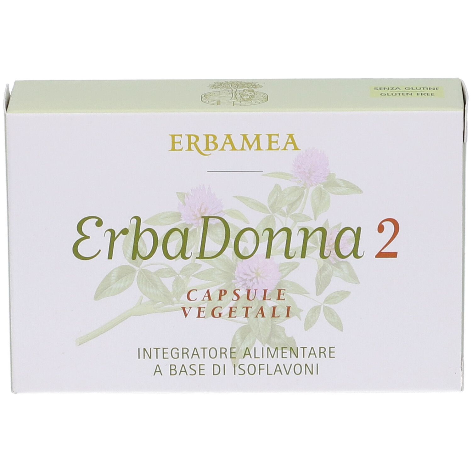 Erbamea Erbadonna 2 Schachtel. Aufschrift: Capsule Vegetali, Integratore Alimentare. Grün-weiße Verpackung.