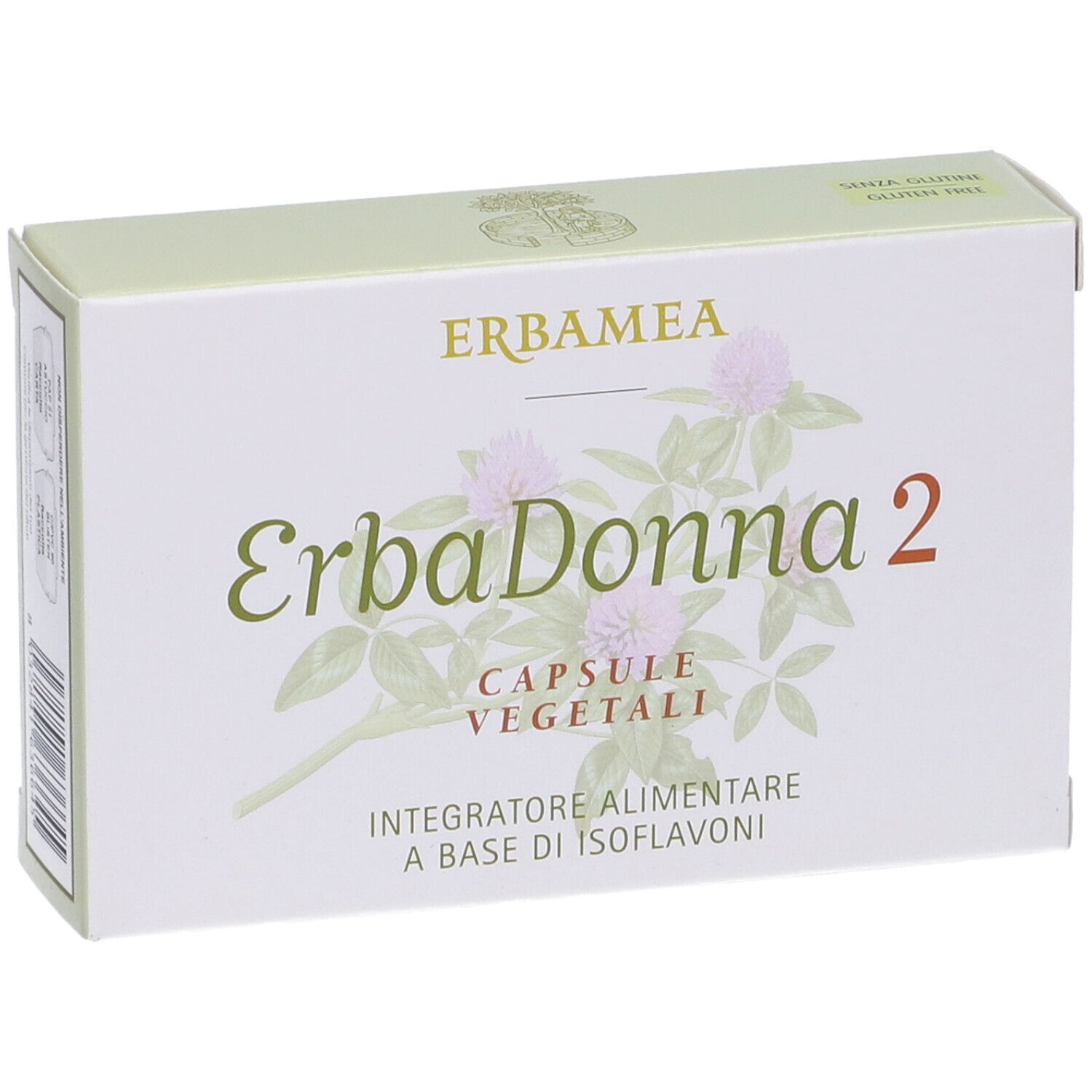 Erbamea Erbadonna 2 Schachtel. Aufschrift: Capsule Vegetali, Integratore Alimentare. Grün-weiße Verpackung.