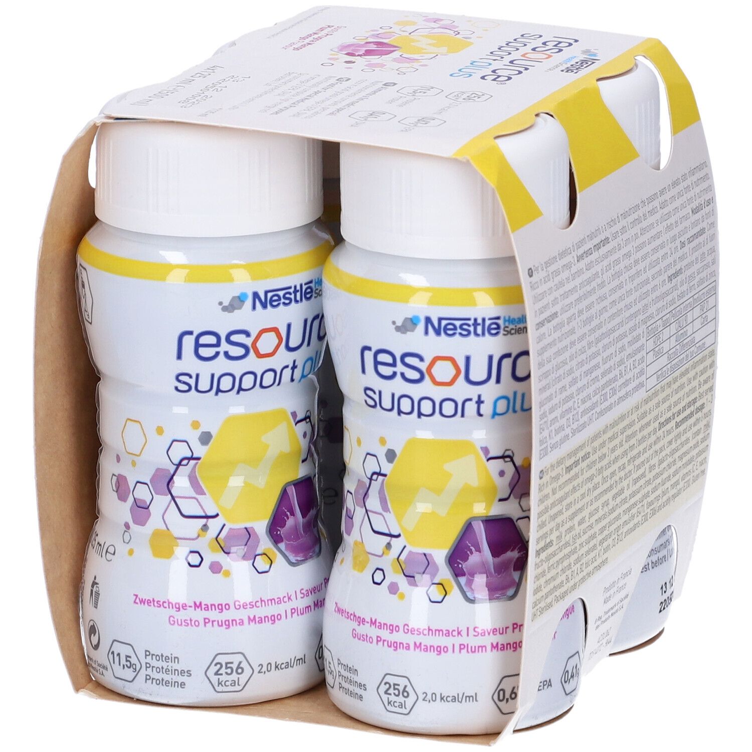 Confezione da due bottiglie di Resource Support Plus. Confezione in cartone con informazioni sul prodotto e valori nutrizionali.
